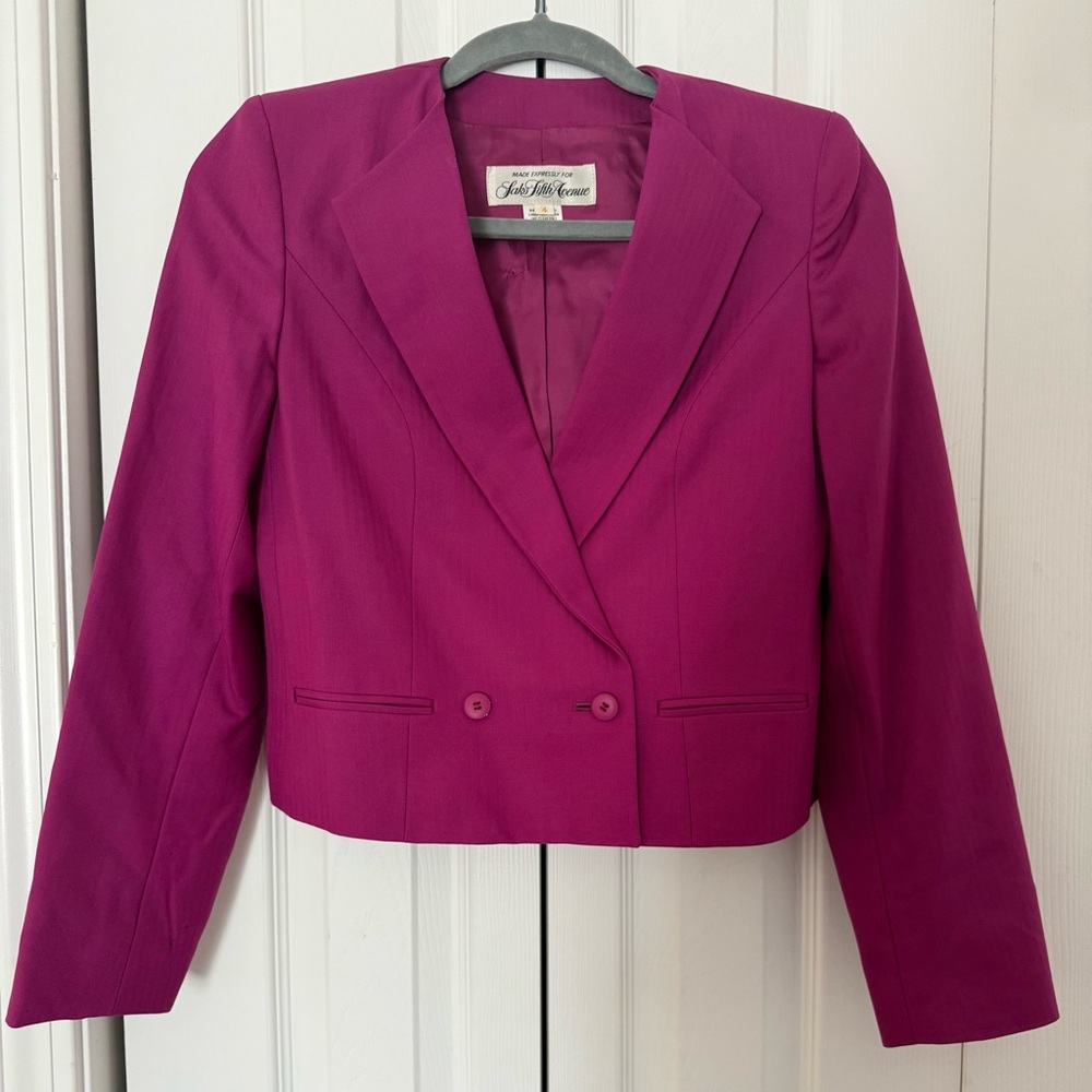 VTG Saks Fifth Avenue Cropped Wool Blazer โ Magenta โ Size 4 - Picture 1 of 8
